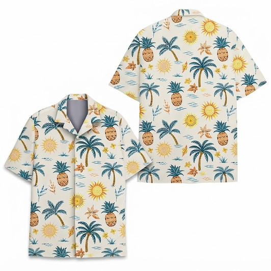 Vintage Tropical Island Palm Tree Pineapple Hawaiian Shirt S-5XL