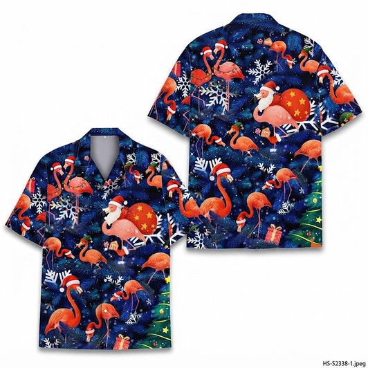 Christmas Flamingo Funny Santa Bird Hawaiian Shirt S-5XL