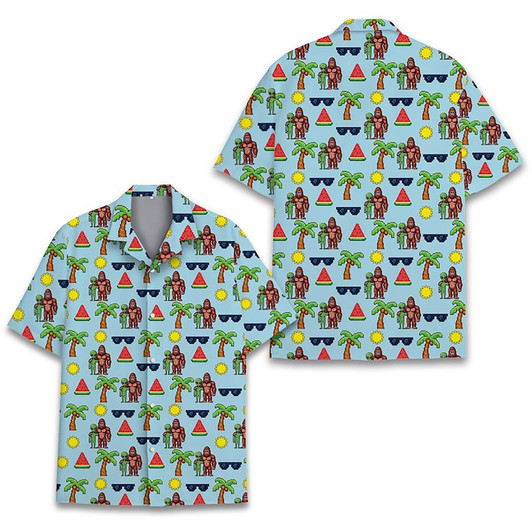 Bigfoot Alien Retro Pixel UFO Summer Hawaiian Shirt S-5XL