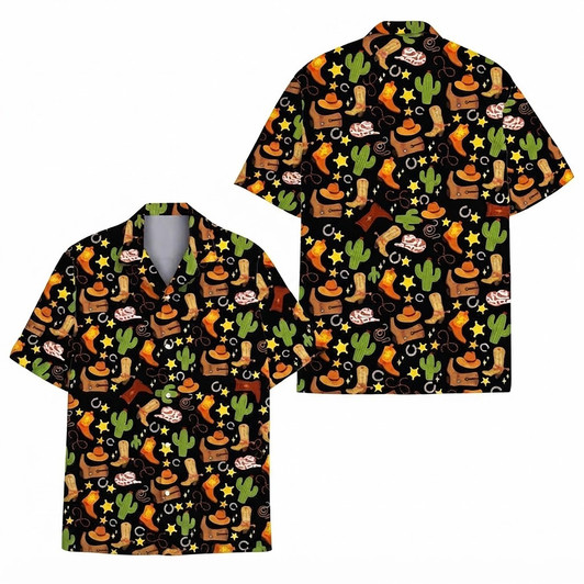 Vintage Cowboy Western Rodeo Summer Hawaiian Shirt S-5XL
