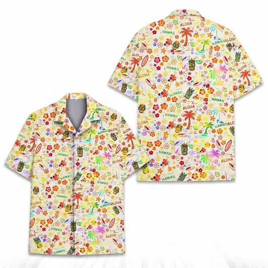 Colorful Tiki Tropical Floral Summer Luau Hawaiian Shirt S-5XL