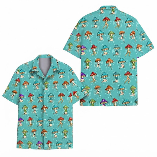 Trippy Mushroom Girl Psychedelic Summer Hawaiian Shirt S-5XL