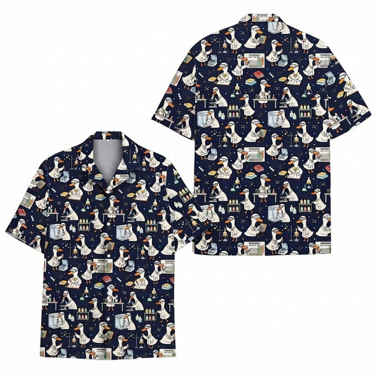 Funny Science Goose Lab Chemistry Hawaiian Shirt S-5XL