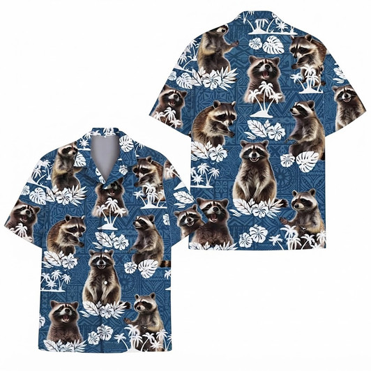 Floral Raccoon Summer Beach Aloha Hawaiian Shirt S-5XL