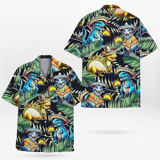Taco Dinosaur Summer Beach Hawaiian Shirt S-5XL