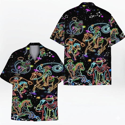 Neon Cowboy Western Rodeo Hawaiian Shirt S-5XL