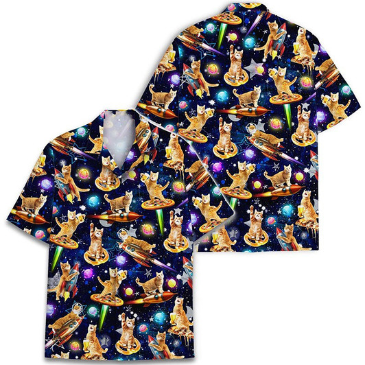 Galaxy Cat Pizza Vintage Hawaiian Shirt S-5XL