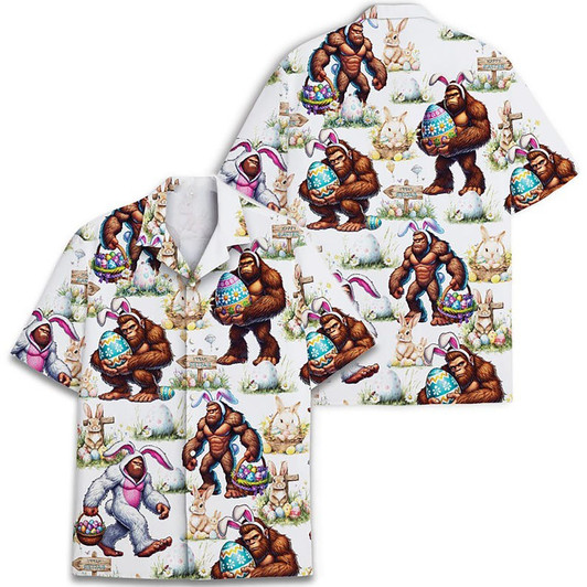 Funny Easter Bigfoot Vintage Easter Hawaiian Shirt S-5XL