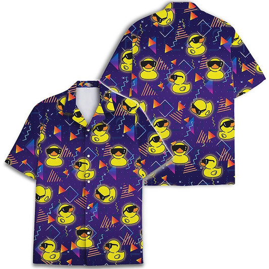 Funny Neon Rubber Duck Galaxy Hawaiian Shirt S-5XL