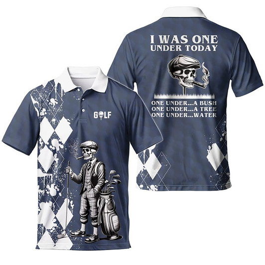 Funny Skull Skeleton Golfing Men's Polo Shirt S-5XL