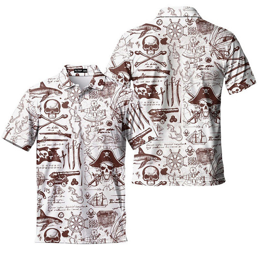 Vintage Pirate Skull Retro 80s Golf Men's Polo Shirt S-5XL