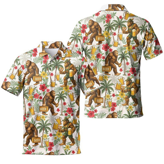 Funny Bigfoot Beer And Pretzel Cookie Men's Polo Shirt S-5XL