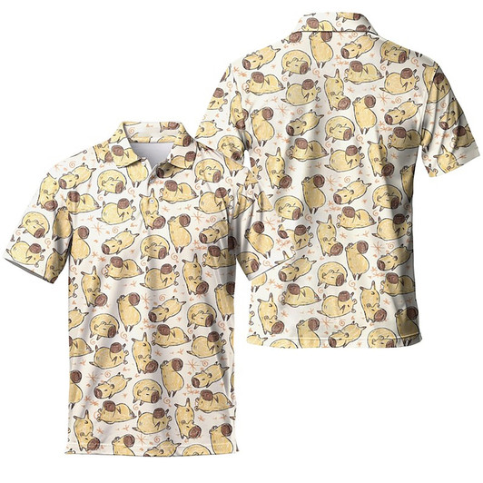 Funny Capybara Hawaiian Vacation Men's Polo Shirt S-5XL