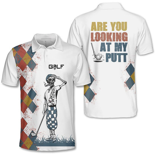 Funny Skull Skeleton Play Golf Men's Polo Shirt S-5XL