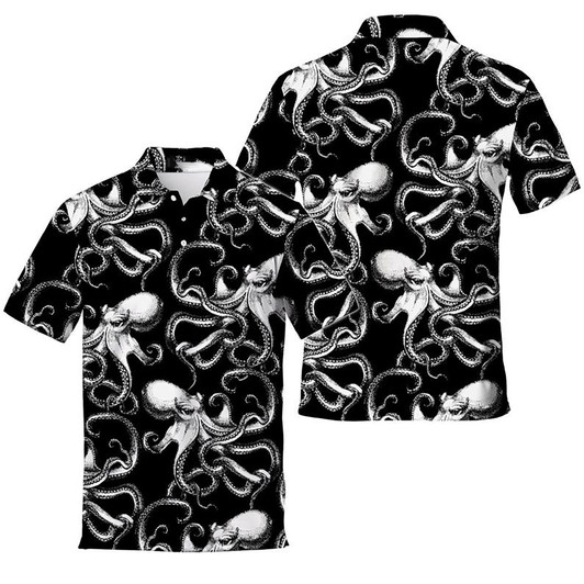 Octopus Print Vintage 80s 90s Style Men's Polo Shirt S-5XL