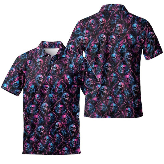 Neon Skull Electric Pattern Gothic Men's Polo Shirt S-5XL