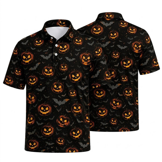 Glowing Pumpkin Golf Halloween Pattern Men's Polo Shirt S-5XL