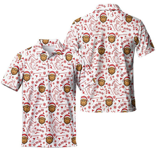 Bigfoot Christmas Golf Sasquatch Holiday Pattern Men's Polo Shirt S-5XL