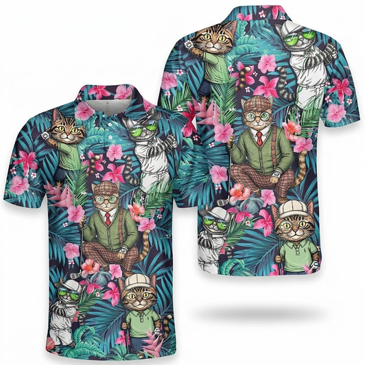 Pink Flamingo Tropical Golf Polo Shirt, Men's Polo Shirt S-5XL