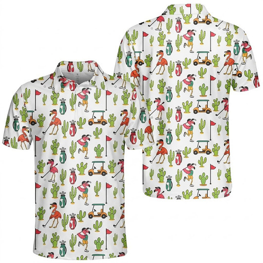 Pink Flamingo Tropical Golf Polo Shirt, Men's Polo Shirt S-5XL