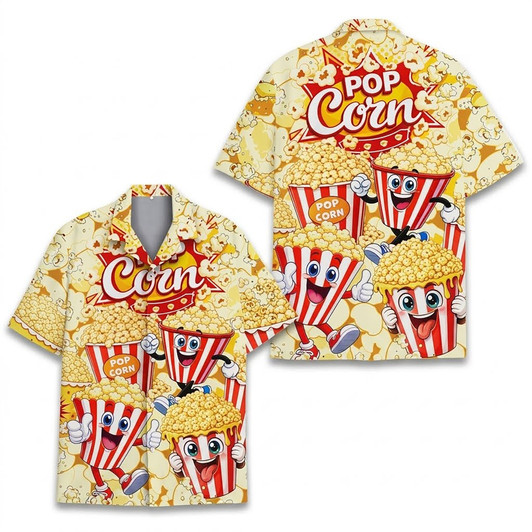 Funny Popcorn Cartoon Movie Night Hawaiian Shirt S-5XL