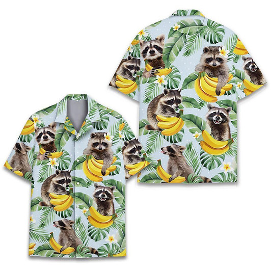 Tropical Banana Raccoon Summer Beach Hawaiian Shirt S-5XL