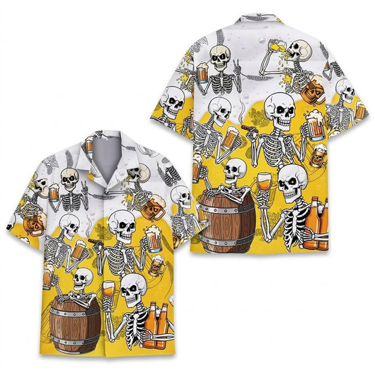 Skeleton Beer Oktoberfest Drinking Party Hawaiian Shirt S-5XL