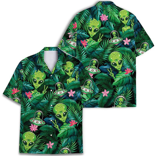 Funny Alien UFO Print Hawaiian Shirt S-5XL