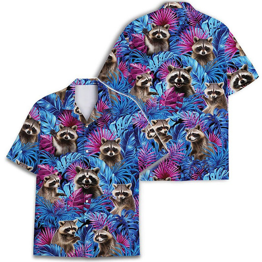Funny Raccoon Tropical Hawaiian Shirt S-5XL
