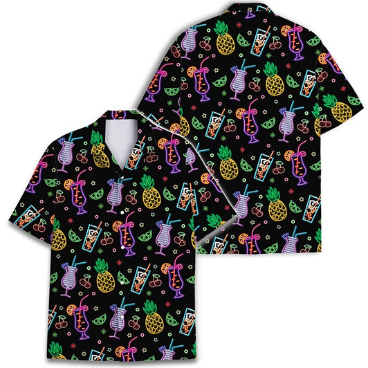 Neon Pineapple Cocktail 80s Retro Tropical Hawaiian Shirt S-5XL
