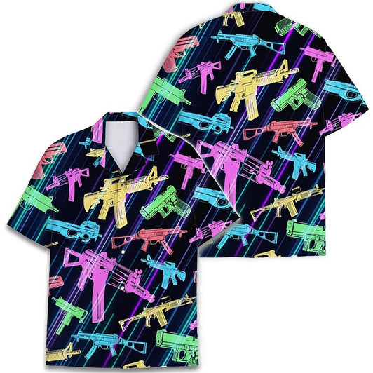 Retro Neon Gun 80s Vintage Style Hawaiian Shirt S-5XL