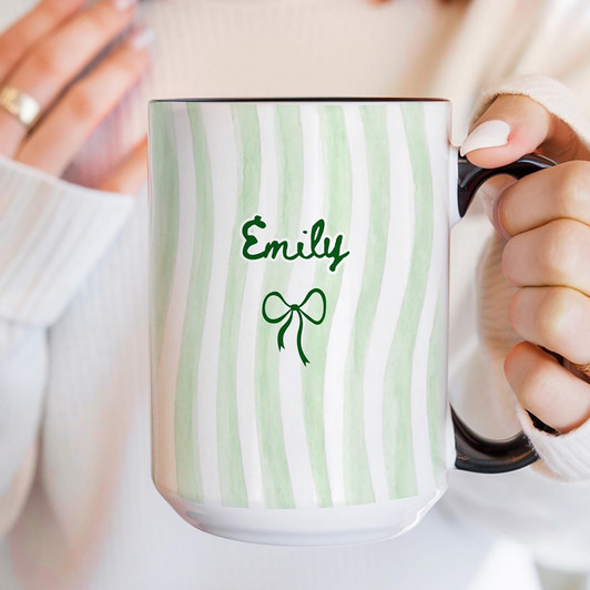 Custom Name Coquette Stripe Accent Mug Grandma Mothers Day Gift