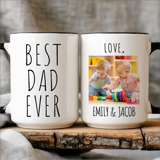 Custom Photo Accent Mug Personalized Best Dad Ever Kids Gift Cup
