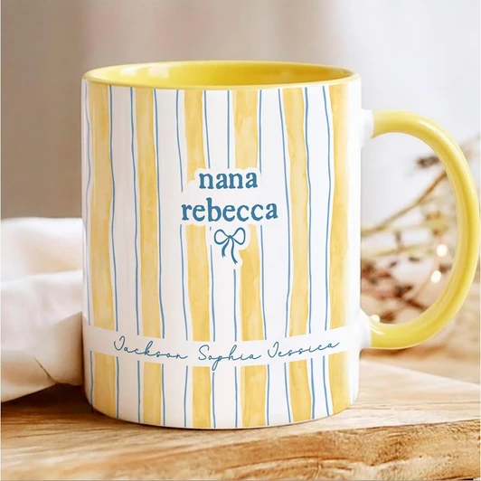 Custom Mom Est Striped Accent Mug Personalized Mothers Day Keepsake