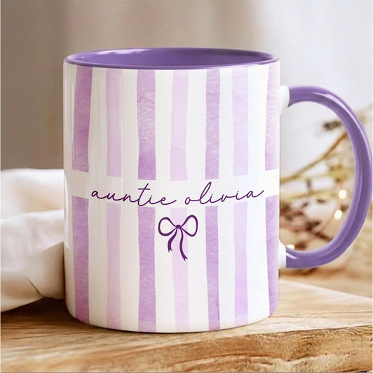 Custom New Auntie Striped Accent Mug Mothers Day Reveal Gift