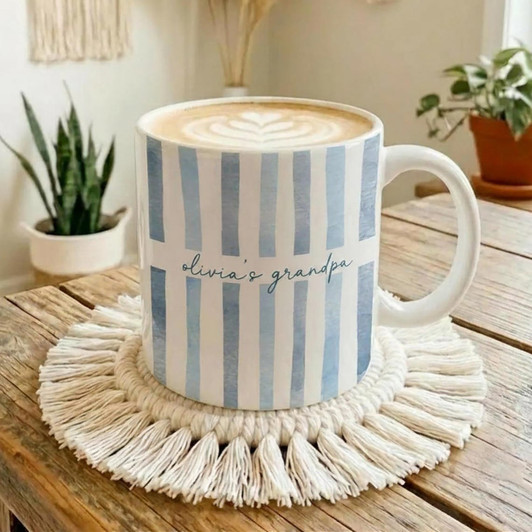 Custom Name Grandma Striped White Mug Mother's Day Gift