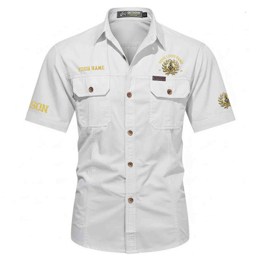 Customized Name, Lodge and Number Master Mason Emblem Workwear Short Sleeve Shirt M-5XL