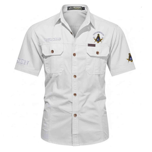 Personalized Name, Lodge and Number Master Mason Freemasonic Workwear Short Sleeve Shirt M-5XL