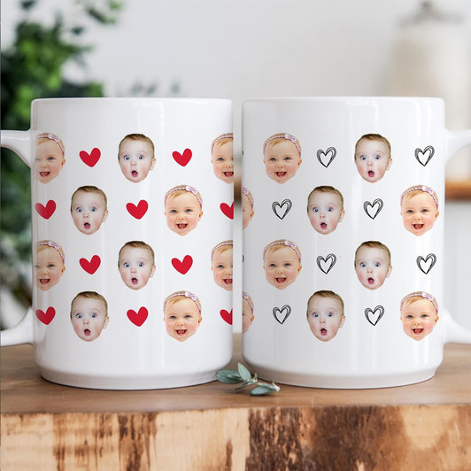 Custom Baby Face Photo Heart White Mug Dad Fathers Day Gift