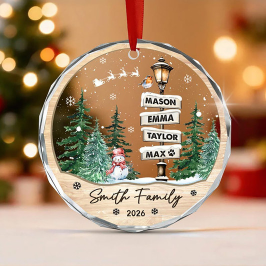 Custom Family Names Christmas Glass Ornament, Family Christmas Gift Keepsake