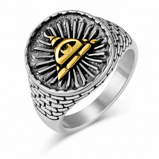Freemason All Seeing Eye Pyramid Stainless Steel Signet Ring Jewelry