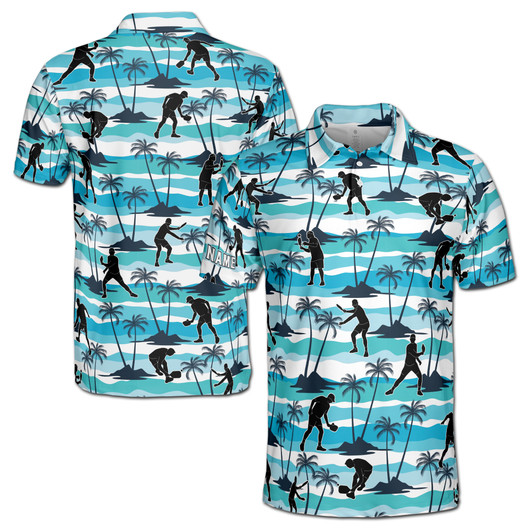 Personalized Pickleball Polo Shirt, Tropical Pickleball Shirt, Custom Name Paddle Sport Polo, Player Gift, Men's Polo Shirt S-5XL