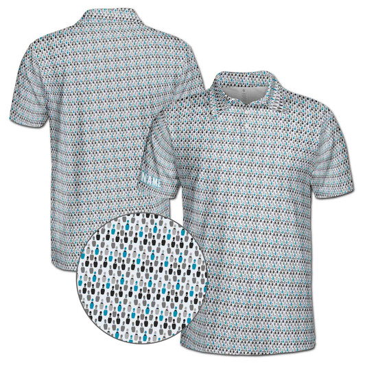 Personalized Bowling Polo Shirt, Custom Name Bowling Pin Pattern Shirt, Bowling Team Gift, Men's Polo Shirt S-5XL