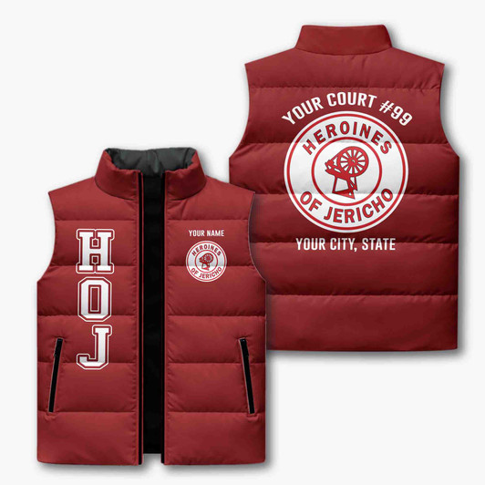 Customized Name, Court and Number HOJ Heroines of Jericho Puffer Vest Jacket M-8XL