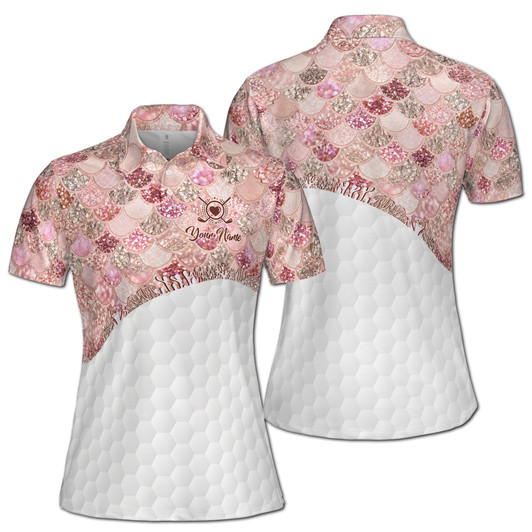 mermaid-scale-women's-golf-polo-shirt-rose-gold-glitter-effect-custom-name-s-5xl-1