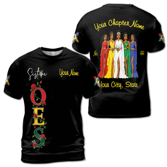 Eastern Star Sisterhood T-Shirt, Personalized OES Five Sisters Design, Custom Chapter Name, Masonic Sister Gift
