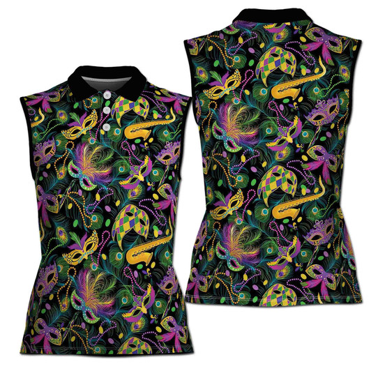 mardi-gras-mask-sleeveless-women's-polo-shirt-xs-4xl-1