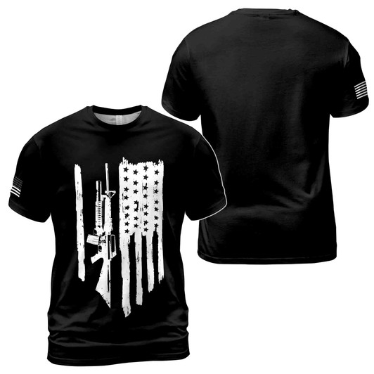 Patriotic 2nd Amendment Freedom American Flag Distressed 3D T-Shirt S-5XL