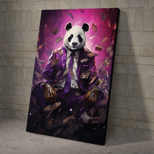 A Panda Bear In A Suit Full Of Money Poster And Canvas