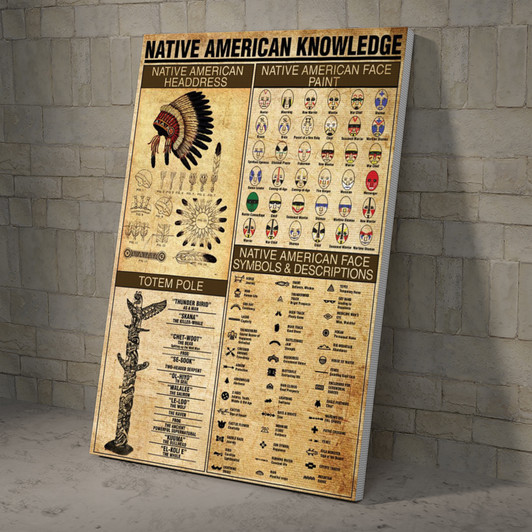 Native American Knowledge Headdress Face Paint Totem Pole Poster and Canvas